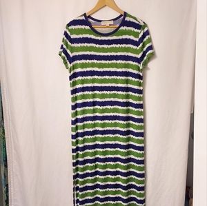 Michael Kors long striped purple green and white dress size large